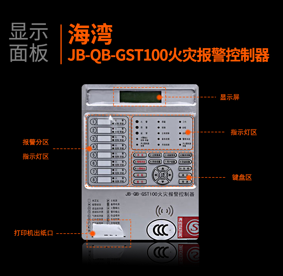 湖北海灣JB-QB-GST100湖北火災報警控制器顯示面板